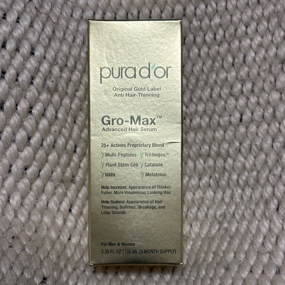 Brand new bottle of Pura dor Gro-Max for thinning hair. Gets great reviews!